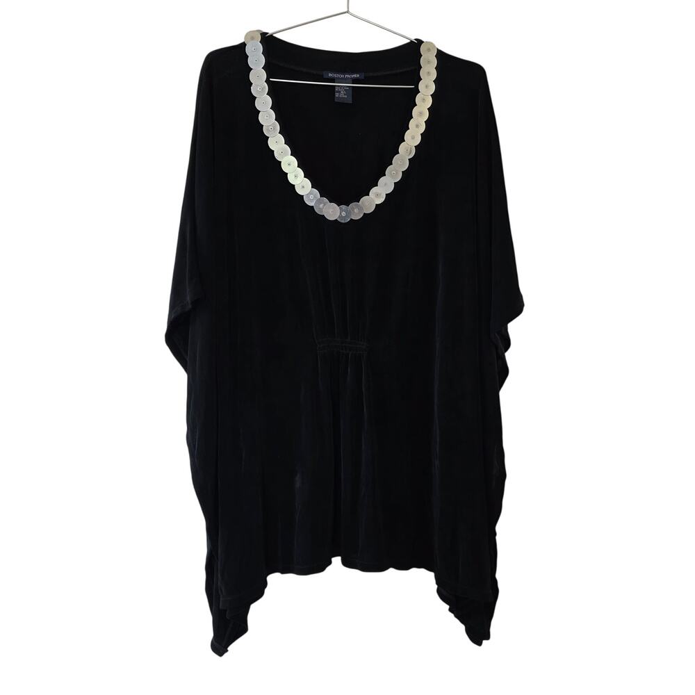 Boston Proper Embellished Tunic Black Women Size M/L Kaftan Style Blouse